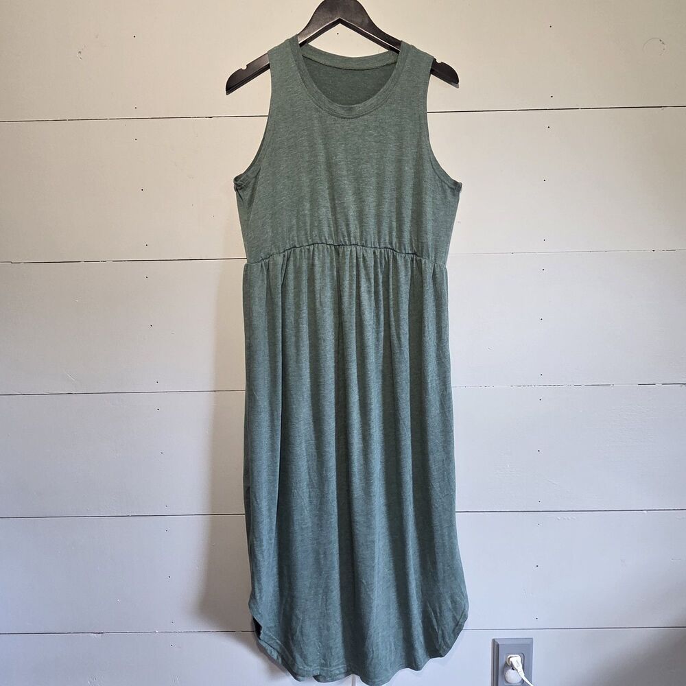SHEIN Green Solid Shift Maternity Dress Sleeveless Round Neck Midi Knit Size L